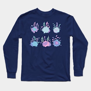 Succulents Blue Violet Long Sleeve T-Shirt